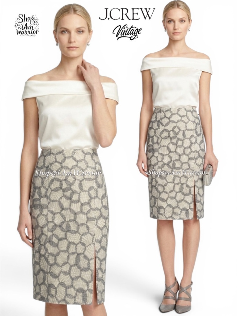 J.Crew gray mesh/tulle overlay patterned pencil skirt *shop@iamwarrior